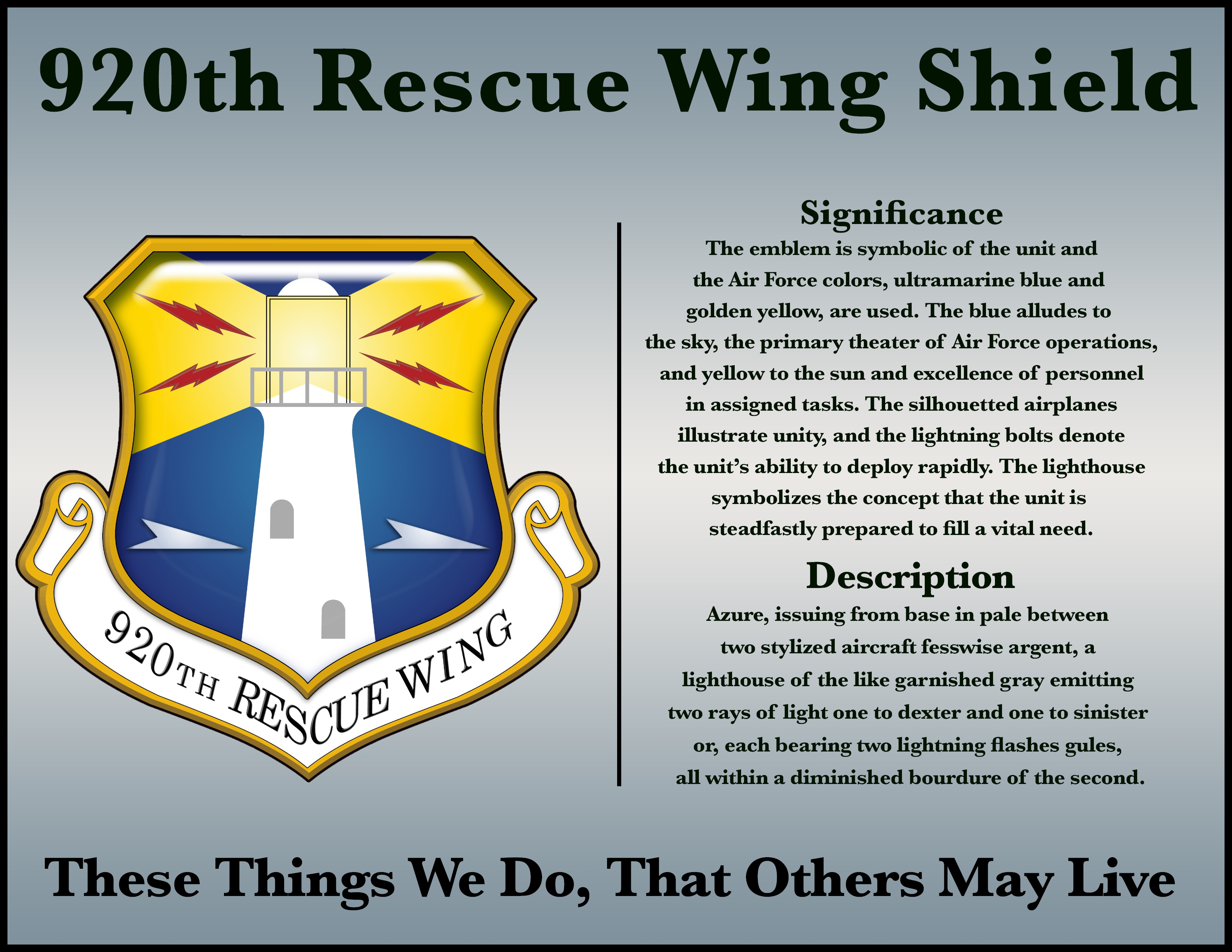 Graphic depicting the 920th Rescue Wing shield significance