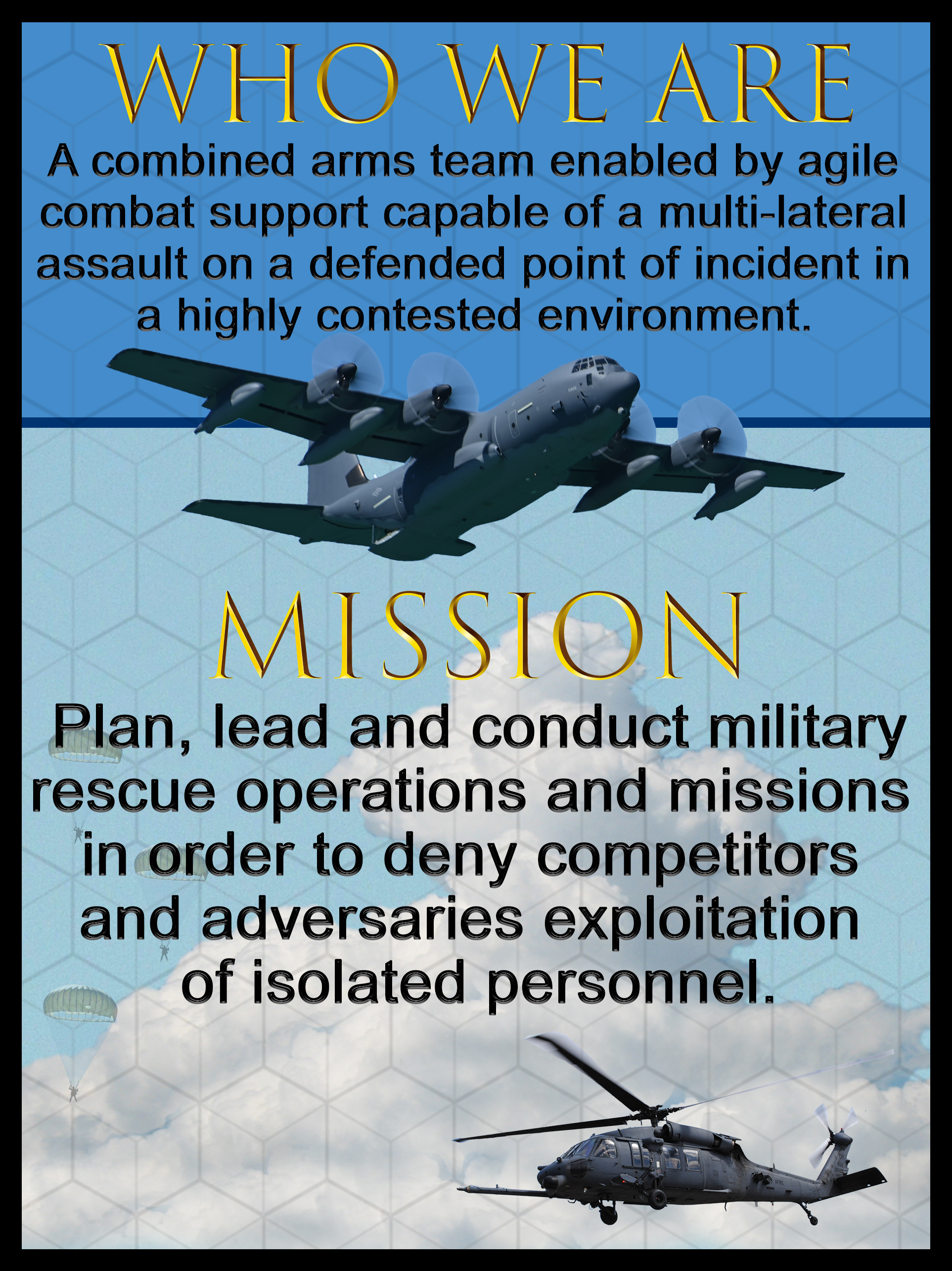 Graphic showcasing the 920th Rescue Wing mission statement